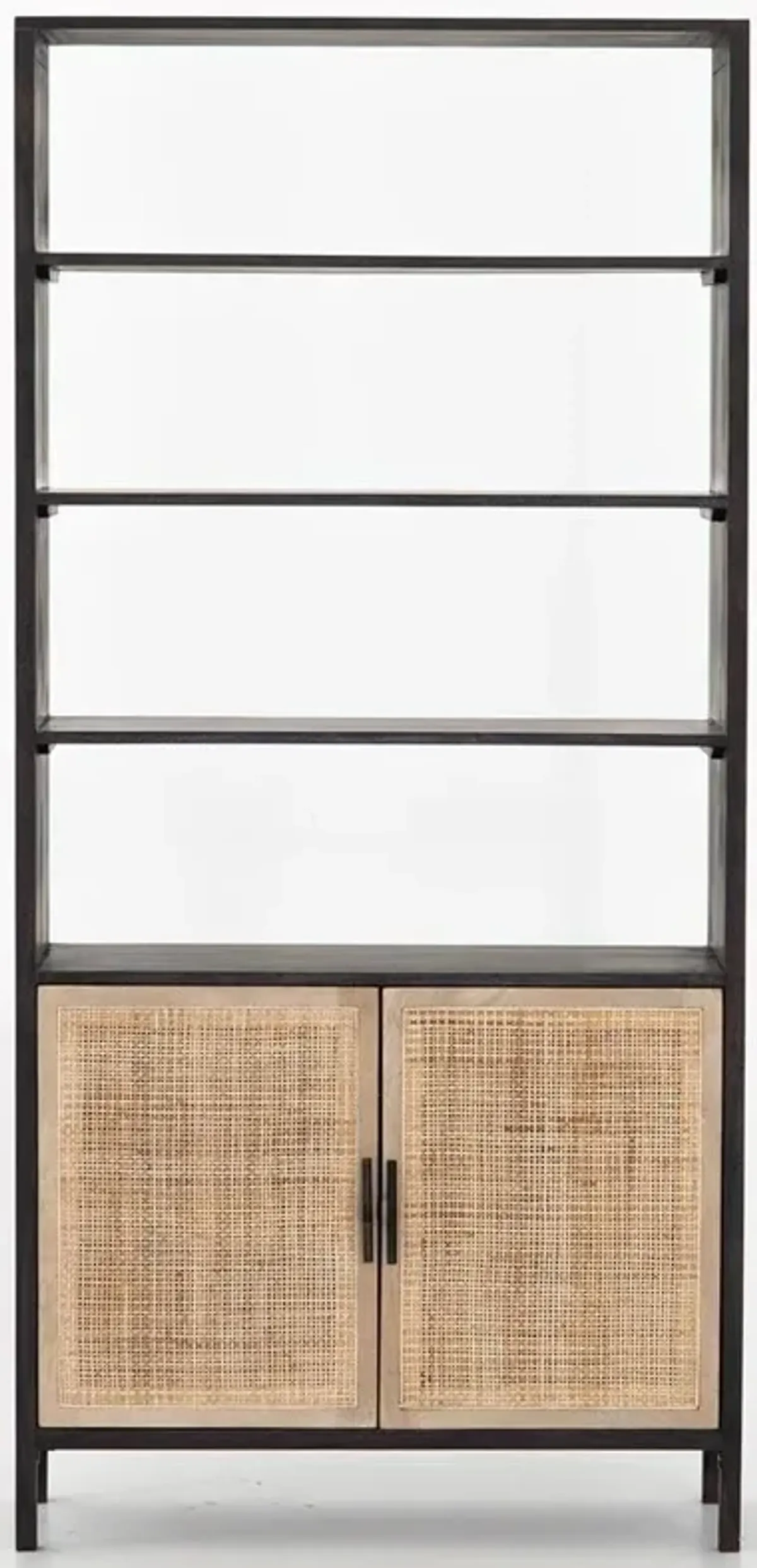 Corazon Global Baazar Black Acacia Wood Mango Woven Cane Open Back Bookcase