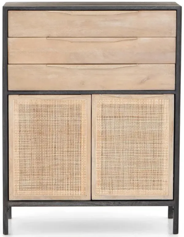 Rhian Coastal Beach Black Mango Wood Natural Woven Cane Dresser