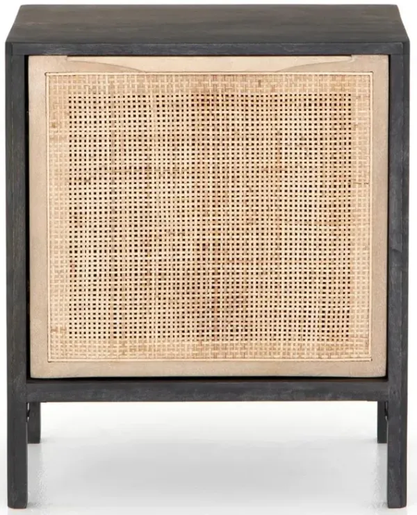 Rhian Coastal Beach Natural Woven Cane Black Mango Wood Left Facing Nightstand