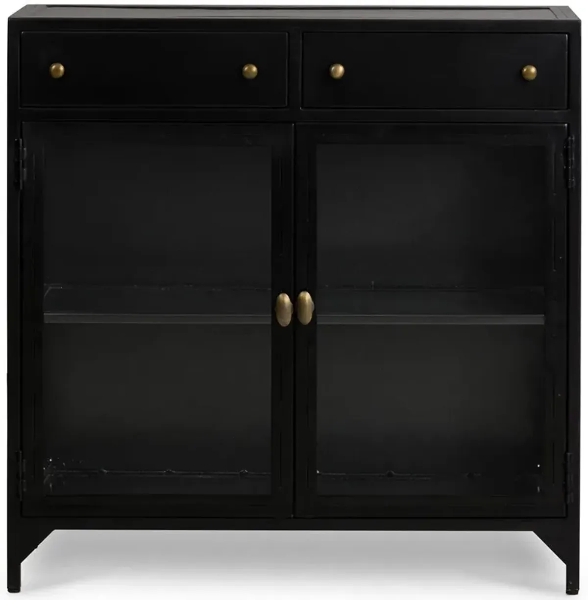 Katren Industrial Loft Black Metal Clear Tempered Glass 2 Door Sideboard