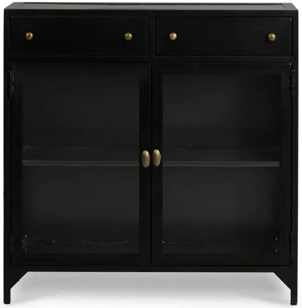 Katren Industrial Loft Black Metal Clear Tempered Glass 2 Door Sideboard