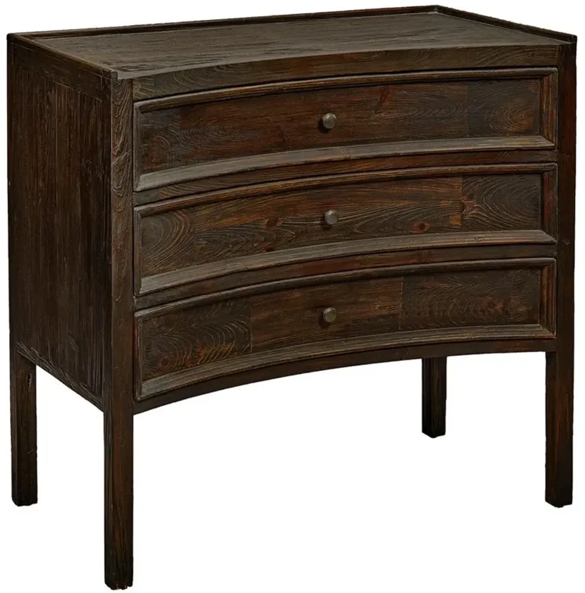 Kadence Rustic Dark Brown Pine Wood Dovetail 3 Drawer Concave Bachelor Chest