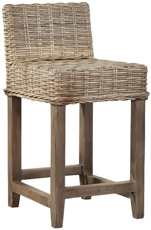 Sariah Coastal Beach Brown Woven Kubu Grey Mahogany Wood Counter Stool