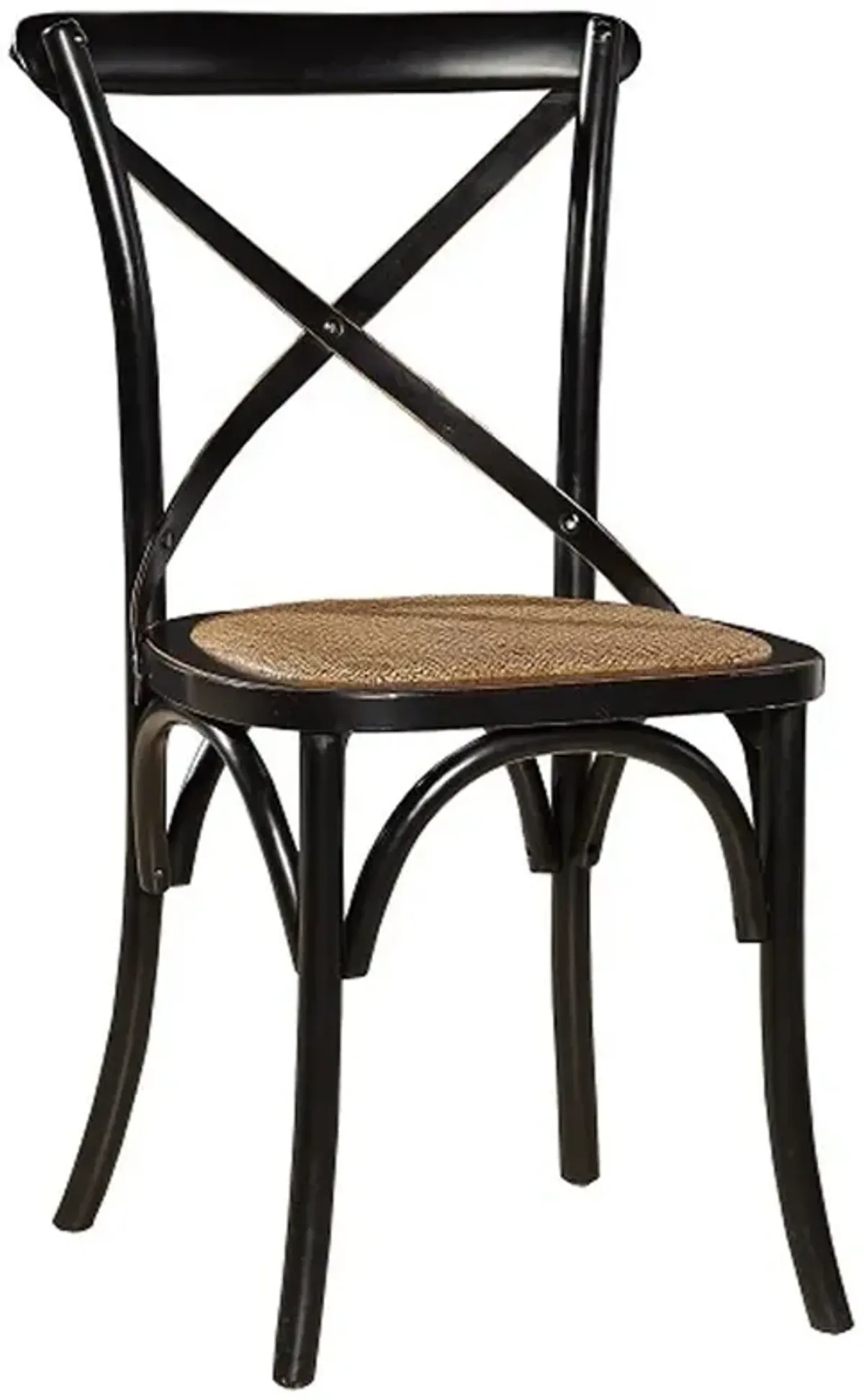 Maze Black Birch Wood Brown Woven Rattan Cross Back Dining Side Chair
