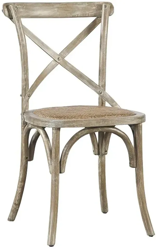 Maze Soft Grey Oak Wood Brown Woven Rattan Seat Cross Back Dining Side Chair