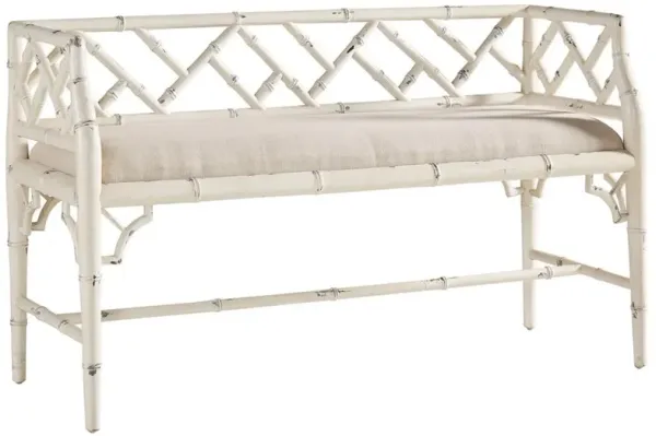 Jaelynn Coastal Beige Performance White Distressed Mahogany Wood Entryway Bench