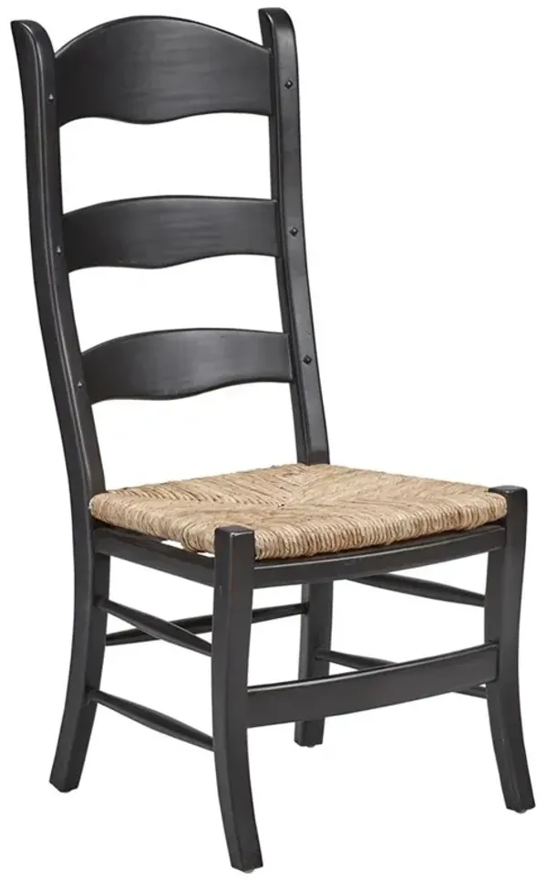 Karina Updated Traditional Black Wood Woven Rush Ladder Back Side Chair