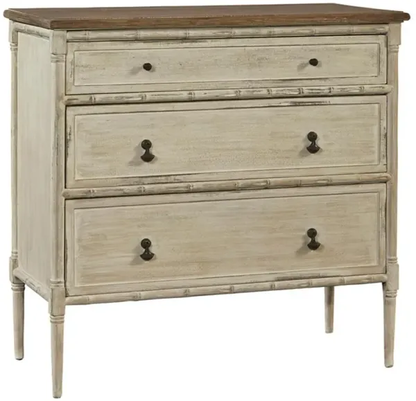 Mylah French Brown Top White Faux Bamboo Mahogany Wood 3 Drawer Bachelor Chest