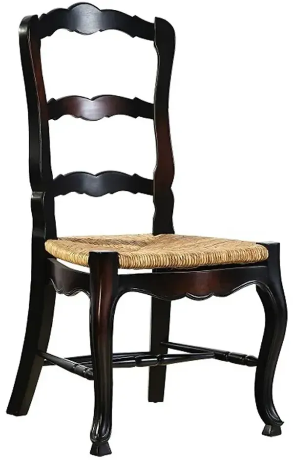 Lacey Rustic Brown Woven Seat Black Mahogany Wood Frame Ladder Back Side Chair