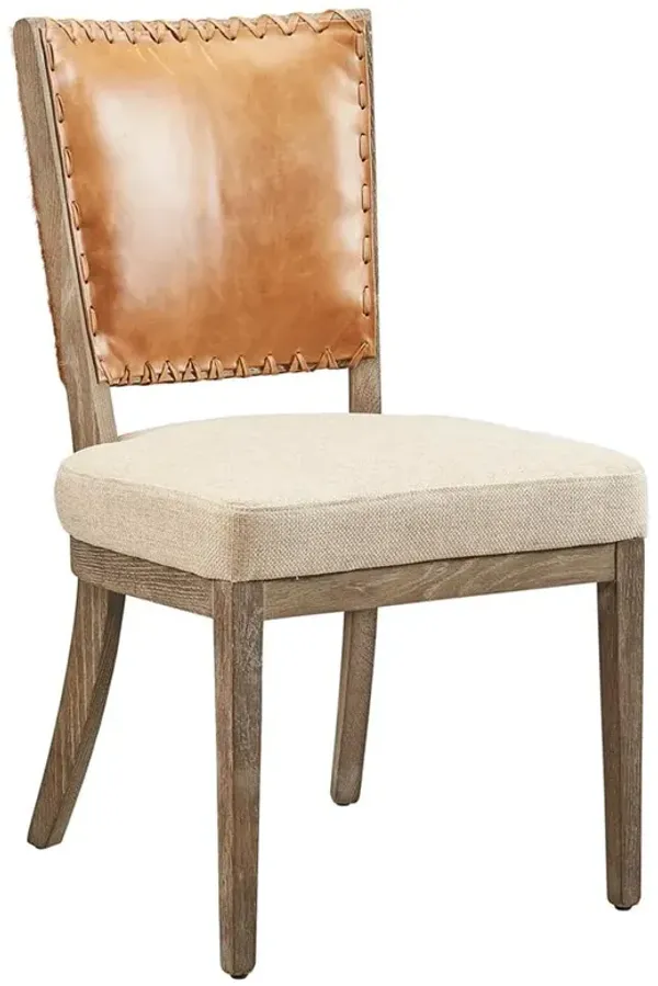 Zainab French Beige Cushion Brown Leather Hide Back Grey Oak Wood Side Chair