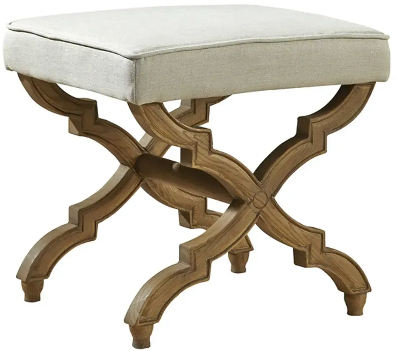 Amari French Country Beige Performance Brown Solid Oak Wood Rectangular Foot Stool