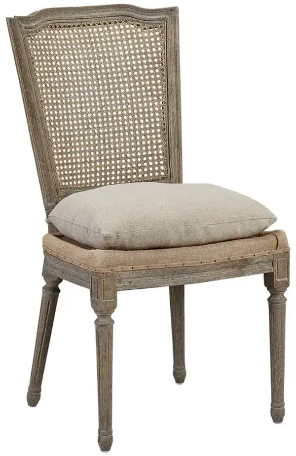 Emberly French Beige Cushion Grey Pine Wood Cane Burlap Nailhead Side Chair