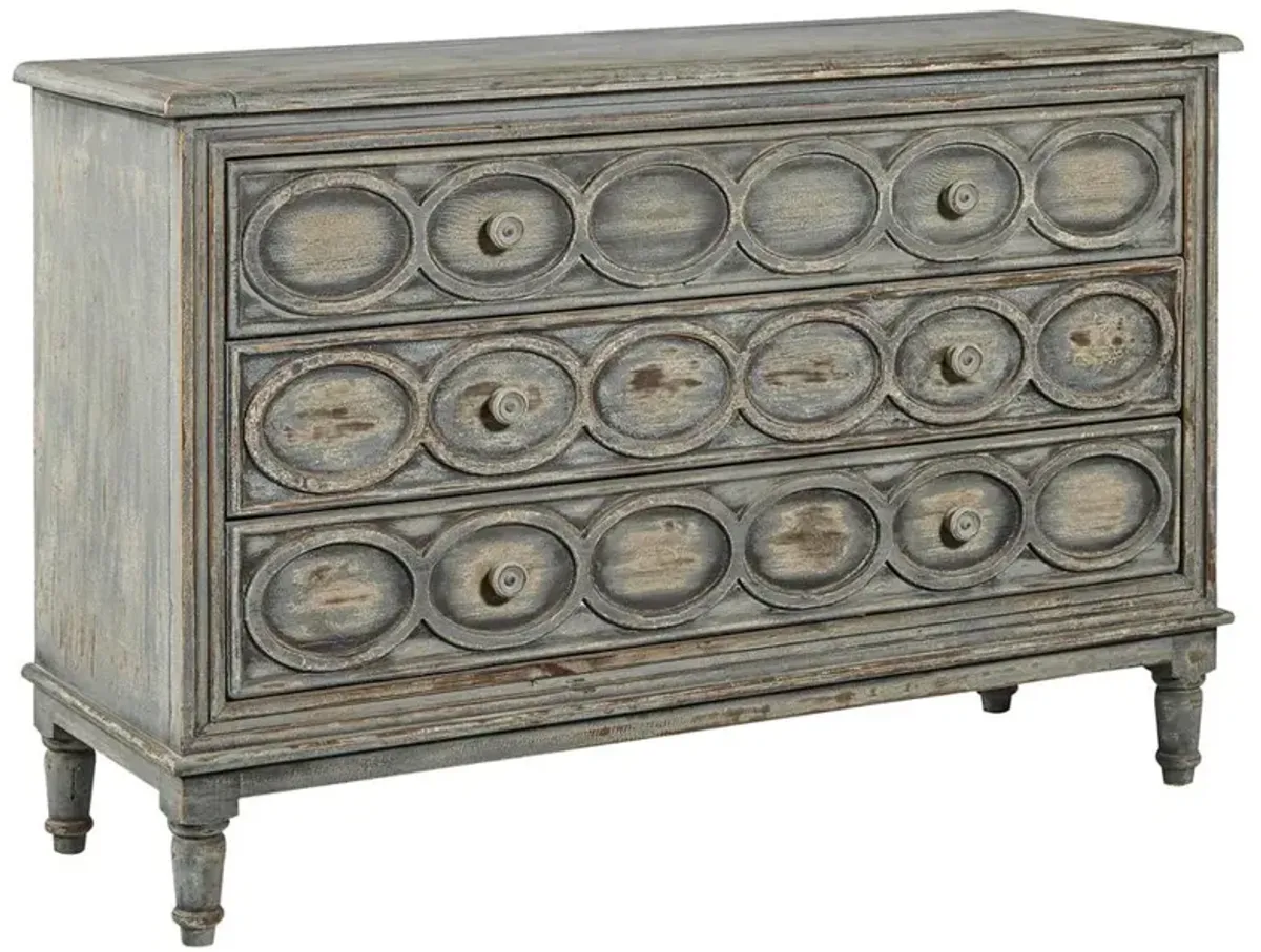 Ailani French Country Blue Reclaimed Pine Wood 3 Drawer Dresser
