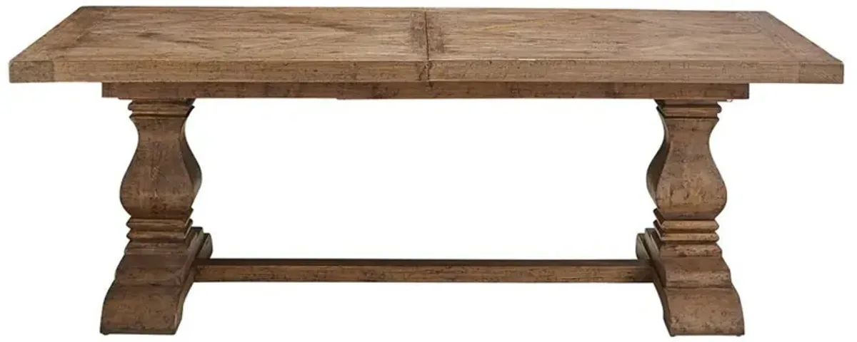 Charissa French Brown Pine Wood Rectangular Extendable Dining Table - 87-106.5"W