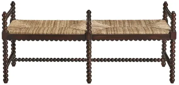Meilani Coastal Brown Woven Seat Black Mahogany Wood Frame Long Entryway Bench