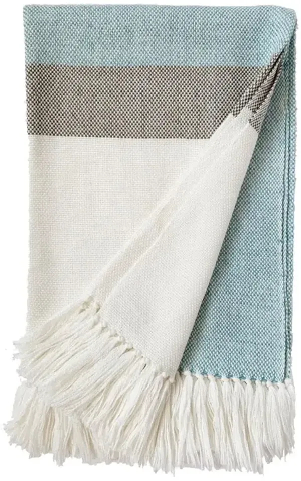 Heather Coastal Blue Wool White Stripe Handwoven Throw Blanket