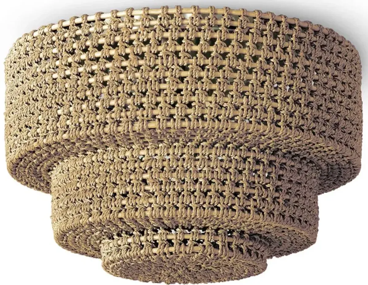 Palecek Veranda Coastal Beach Natural Brown Rattan Woven Rope Flush Mount