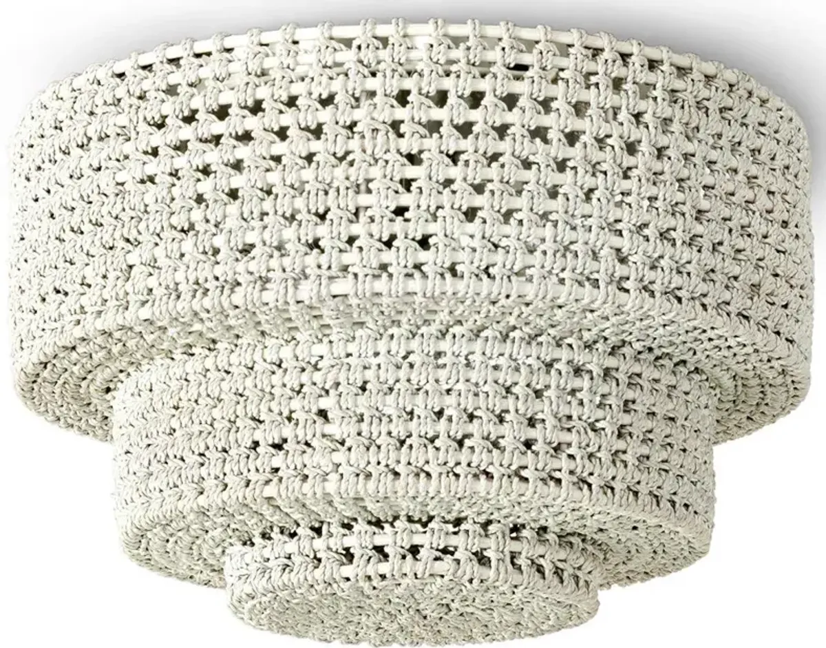 Palecek Veranda Coastal Beach Whitewash Rattan Woven Rope Flush Mount