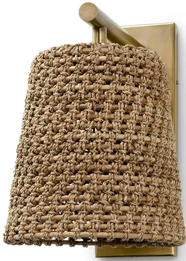Palecek Green Oaks Coastal Beach Natural Brown Rattan Antique Brass Metal Sconce
