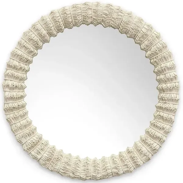 Palecek Antigua Coastal Beach White Wood Beads Round Accent Wall Mounted Mirror