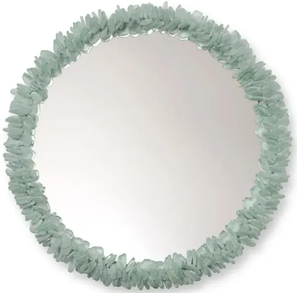 Palecek Seaglass Modern Classic Recycled Glass Round Accent Wall Mirror - Large