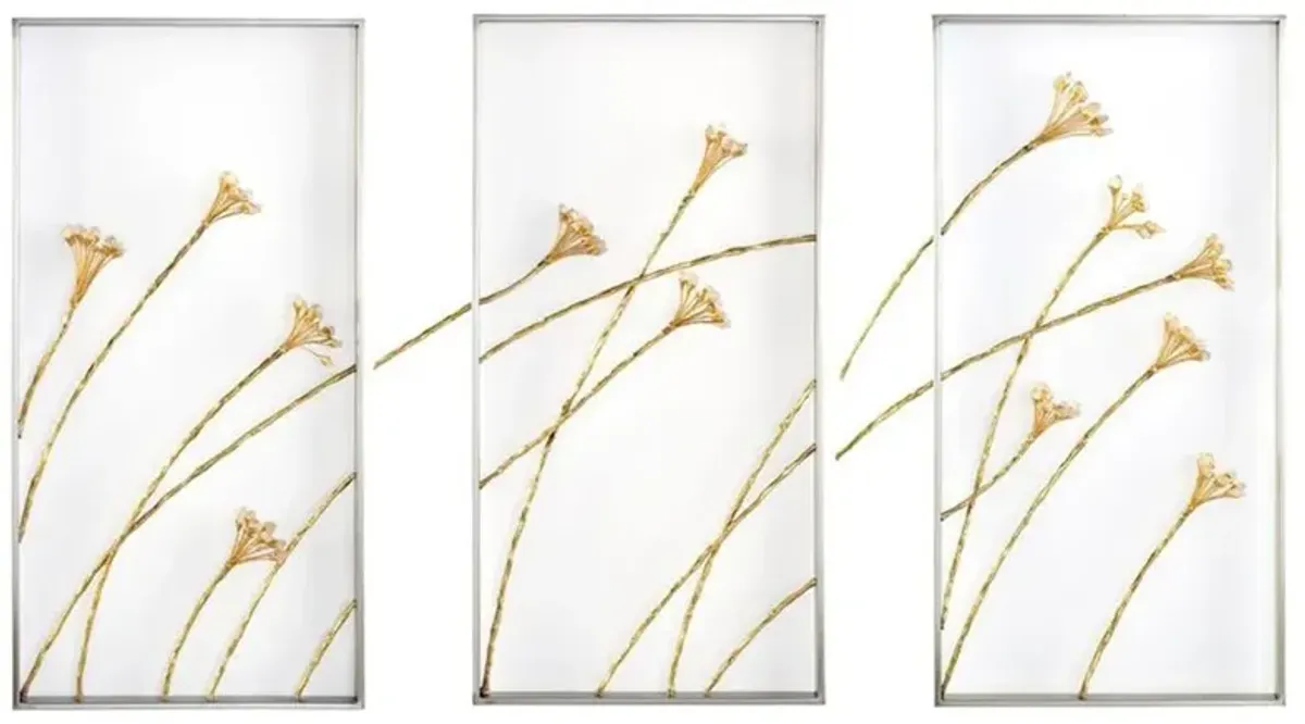 John-Richard White Metal Windswept Botanical Silver Frame Painting Triptych