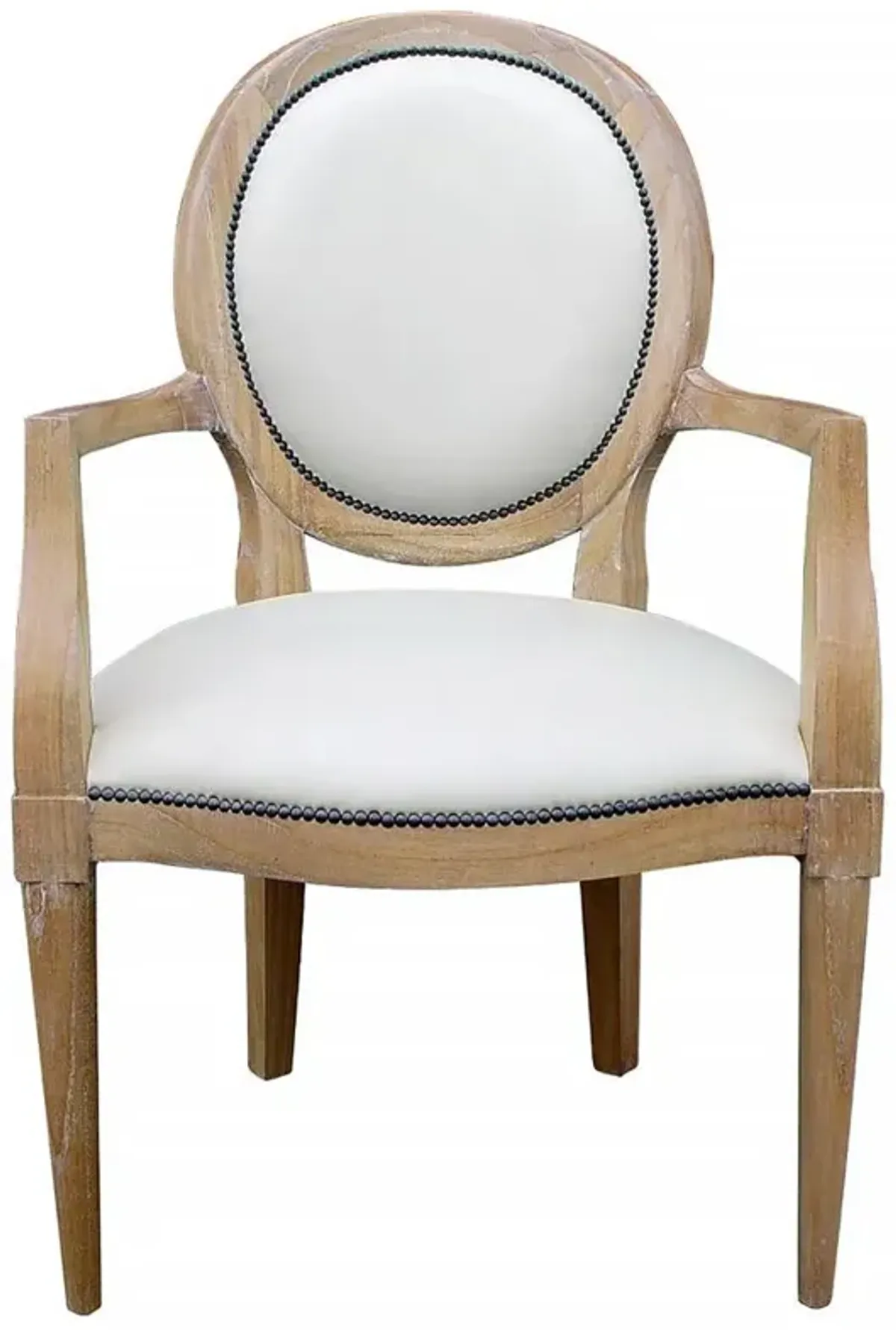 Tyler French Driftwood Frame White Leather King Louis Dining Chair