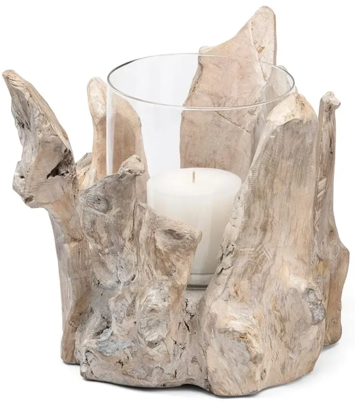 Pigeon and Poodle Maringa Coastal Beach Driftwood Hurricane Candle Holder - Small