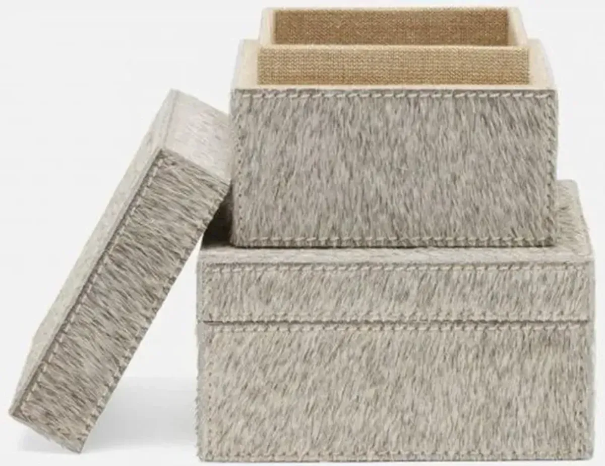 Pigeon and Poodle Hyde Modern Gray Hair On Hide Square Decorative Boxes - Set of 2