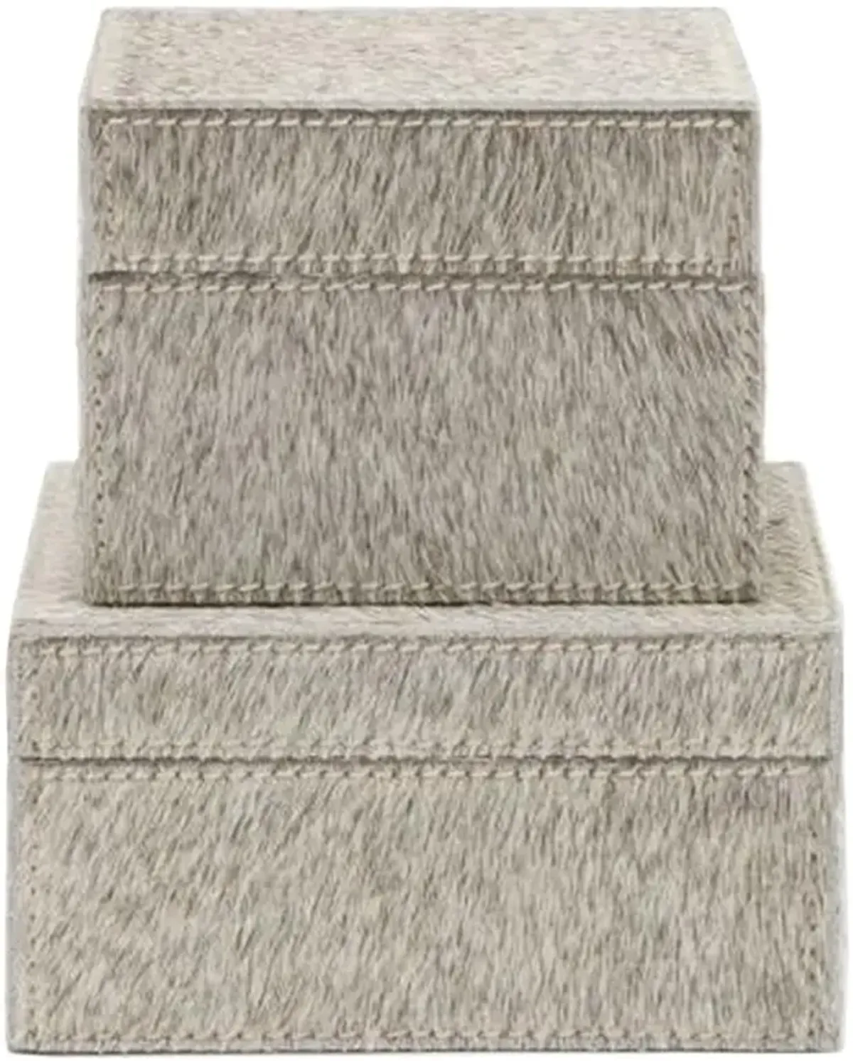 Pigeon and Poodle Hyde Modern Gray Hair On Hide Square Decorative Boxes - Set of 2