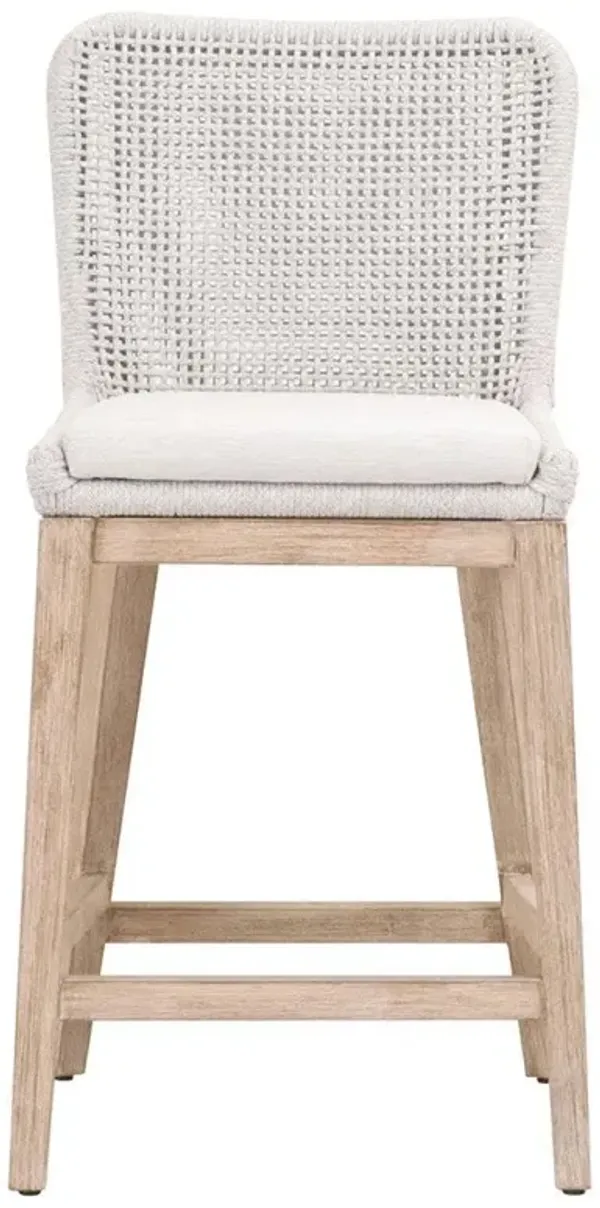 Kailey Coastal Beach White Performance Seat Woven Rope Mahogany Frame Counter Stool