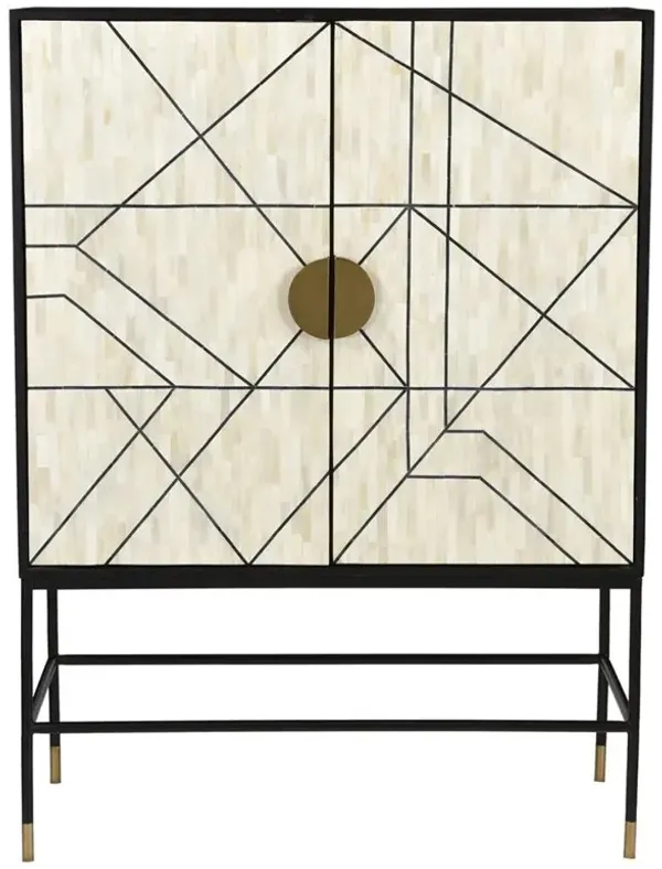 Gustavo Modern Classic Cream Bone Black Mango Wood 2 Door Bar Cabinet