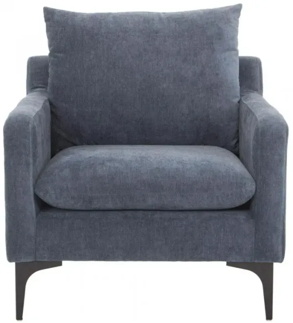 Dyna Modern Classic Blue Upholstered Black Metal Base Occasional Chair
