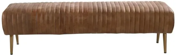 Dominick Regency Brown Upholstered Leather Gold Iron Entryway Bench