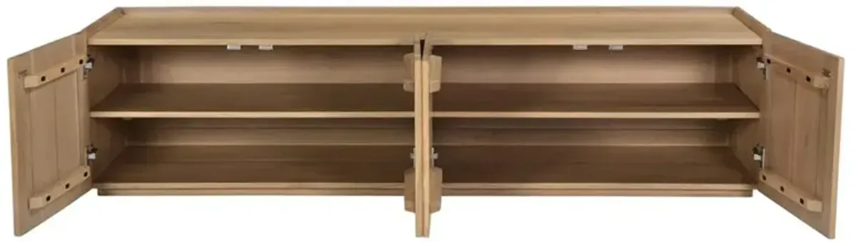 Pancho Coastal Beach Brown Oak Wood 4 Door Media Cabinet