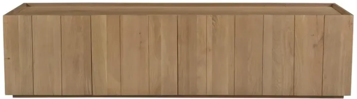 Pancho Coastal Beach Brown Oak Wood 4 Door Media Cabinet