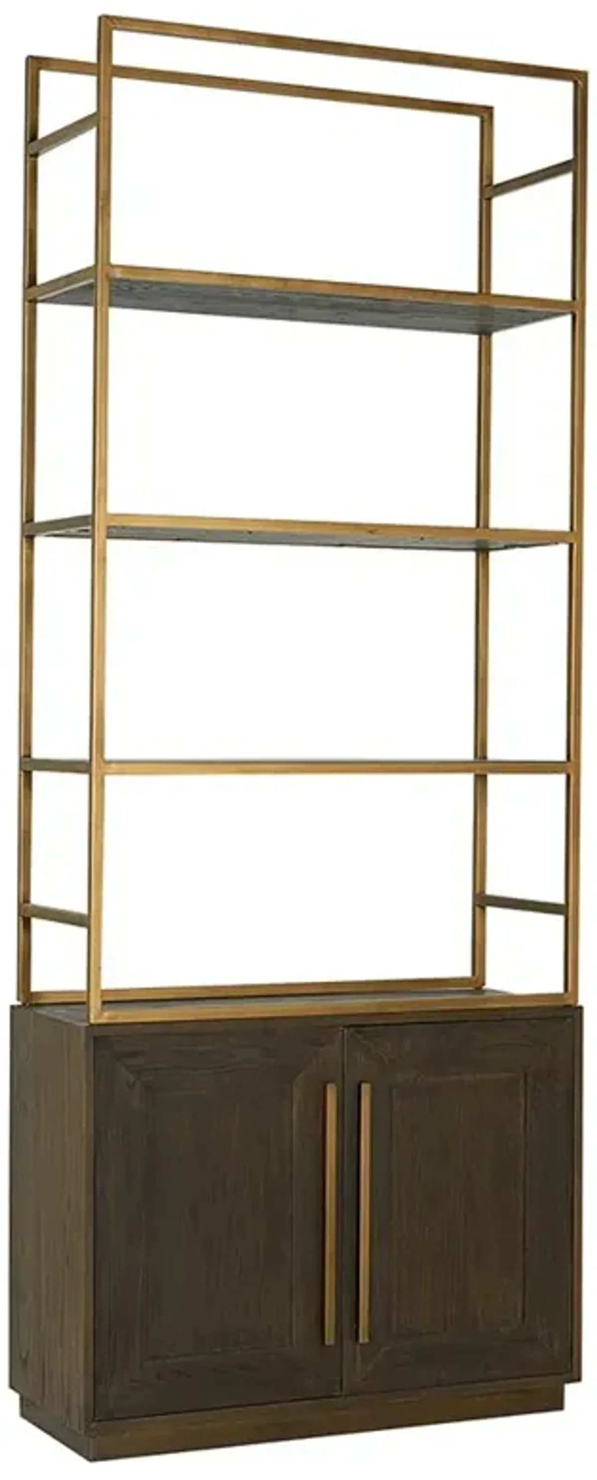 Finn Modern Classic Brown Oak Wood Gold Iron Bookcase