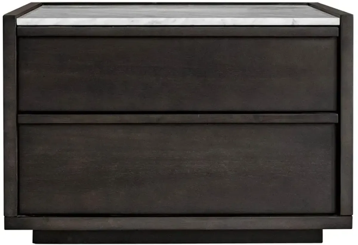 Javion Rustic Lodge White Marble Top Black Acacia Wood 2 Drawer Nightstand