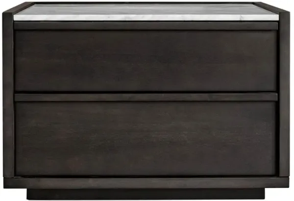Javion Rustic Lodge White Marble Top Black Acacia Wood 2 Drawer Nightstand