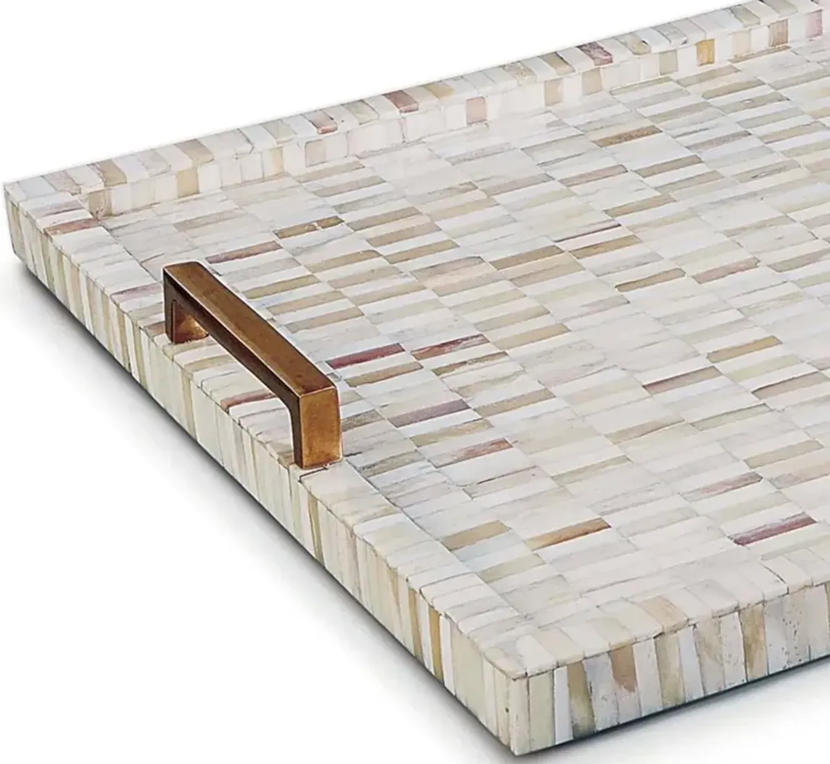 Modern Classic Natural White Bone Brass Handle Rectangular Tray