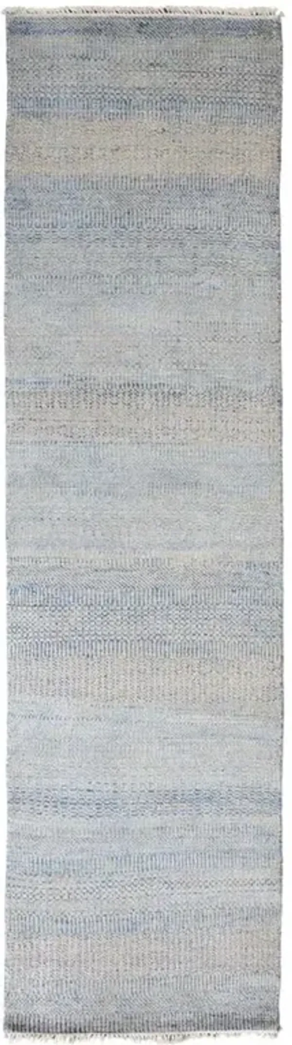 Phineas Modern Blue Striped Wool Patterned Hand Knotted Rug - 2'6"x12'