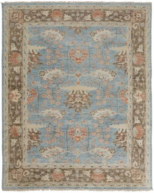 Bethel Global Blue Wool Hand Knotted Patterned Hand Knotted Rug - 5'6"x8'6"