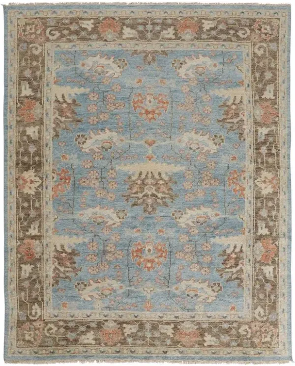 Bethel Global Blue Wool Hand Knotted Patterned Hand Knotted Rug - 7'9"x9'9"