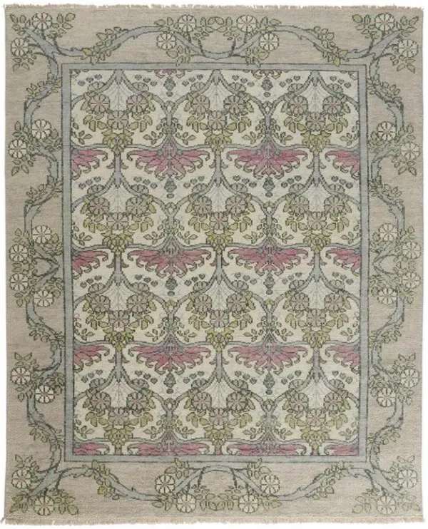 Bethel Global Grey Wool Floral Patterned Hand Knotted Rug - 5'6"x8'6"