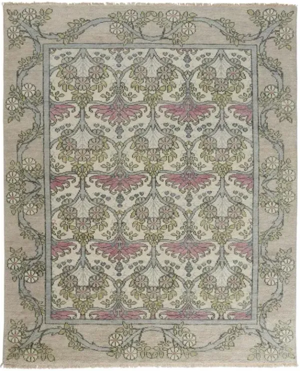 Bethel Global Grey Wool Floral Patterned Hand Knotted Rug - 9'6"x13'6"