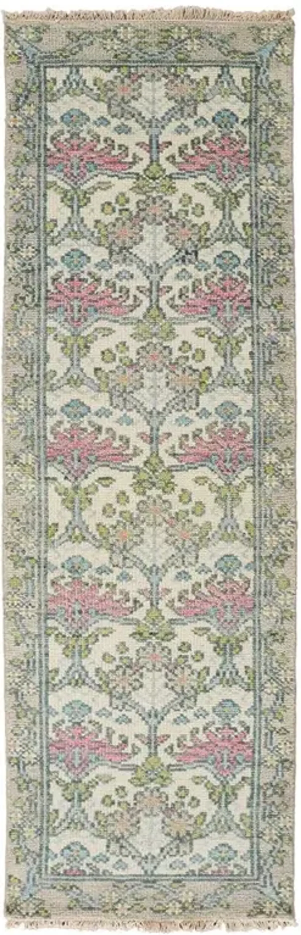 Bethel Global Grey Wool Floral Patterned Hand Knotted Rug - 2'6"x8'