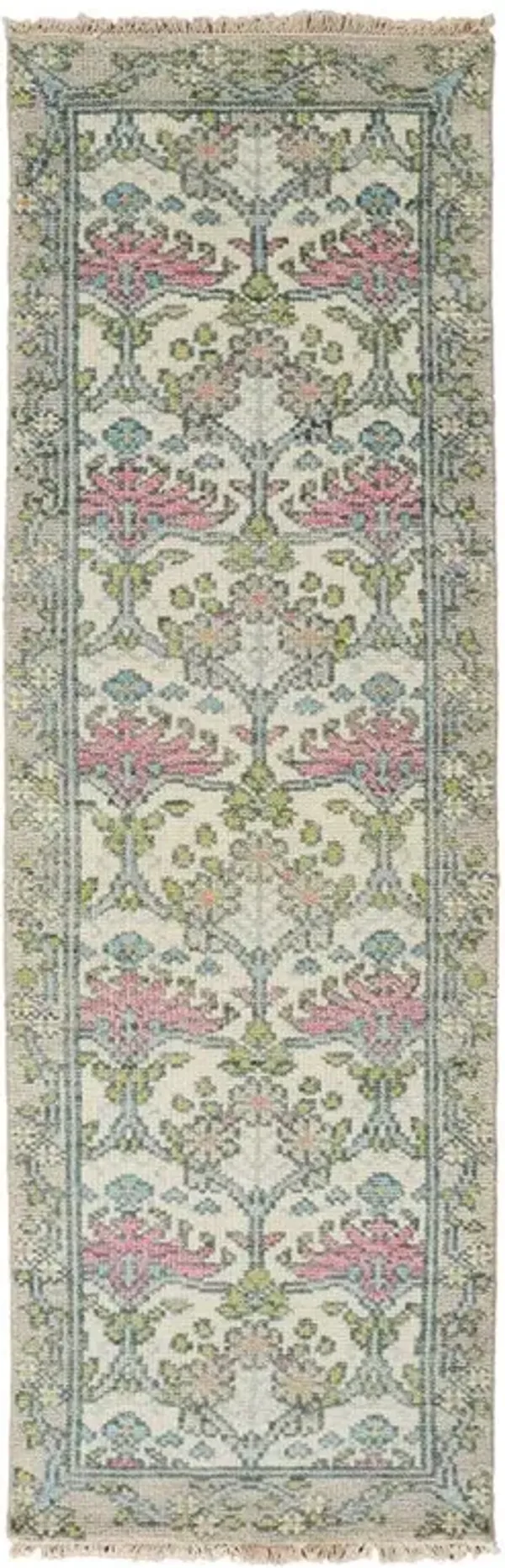 Bethel Global Grey Wool Floral Patterned Hand Knotted Rug - 2'6"x8'