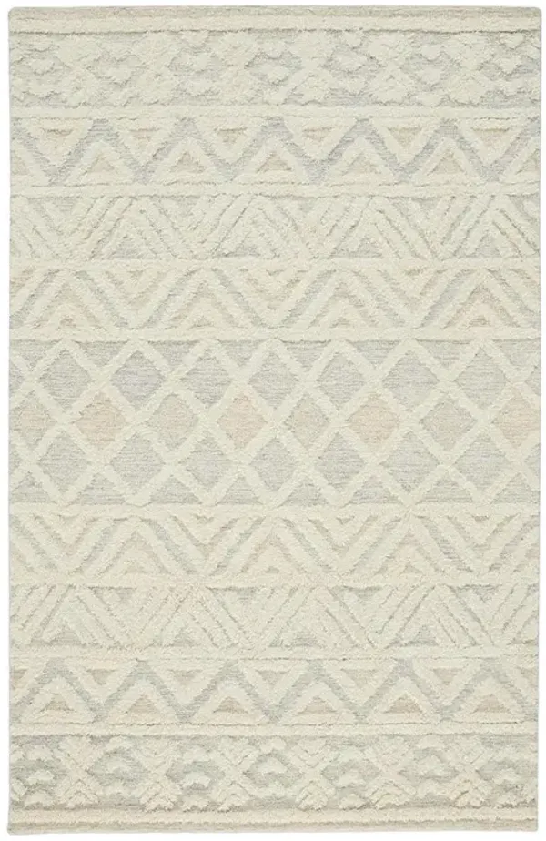 Atarah Modern Classic Blue Accent Cream Wool Shag Rug - 4'x6'
