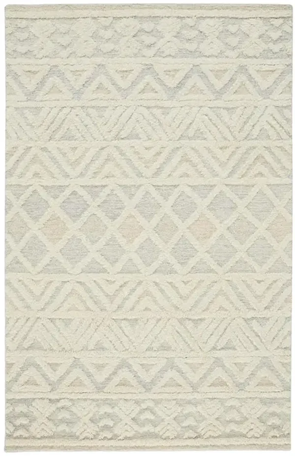Atarah Modern Classic Blue Accent Cream Wool Shag Rug - 5'x8'