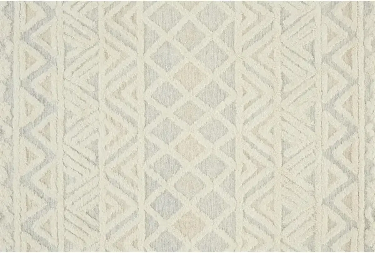 Atarah Modern Classic Blue Accent Cream Wool Shag Rug - 10'x14'